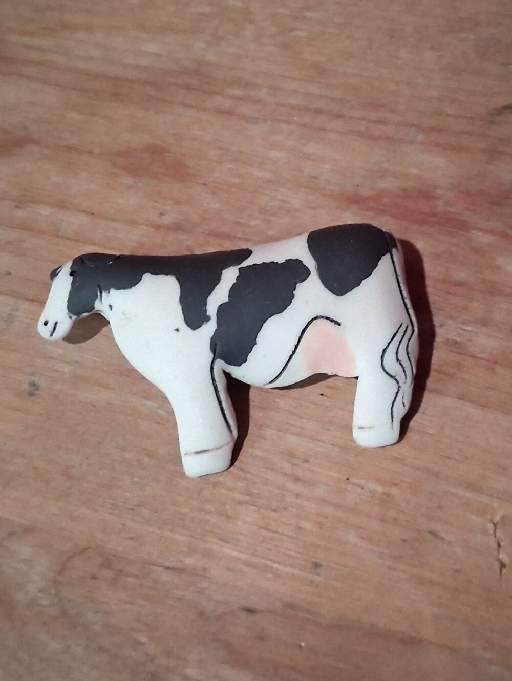 Vintage 1989 JM Porcelain Black & White Cow Brooch Pin